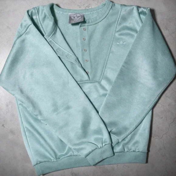 Adidas Trefoil Mint Green Henley Sweatshirt - Picture 2 of 5